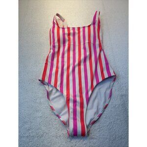 Fabletics Scoop Back One Piece Swimsuit SZ S Neon Candy Stripe NEW w/Tags
